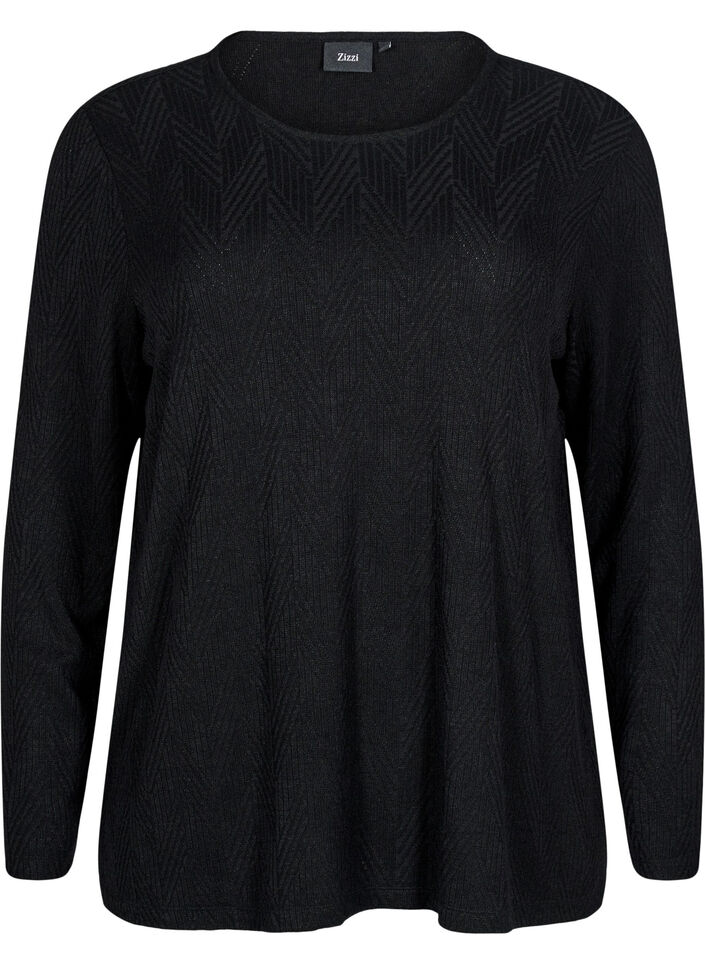 Mønstret bluse med lange ermer, Svart, Packshot image number 0