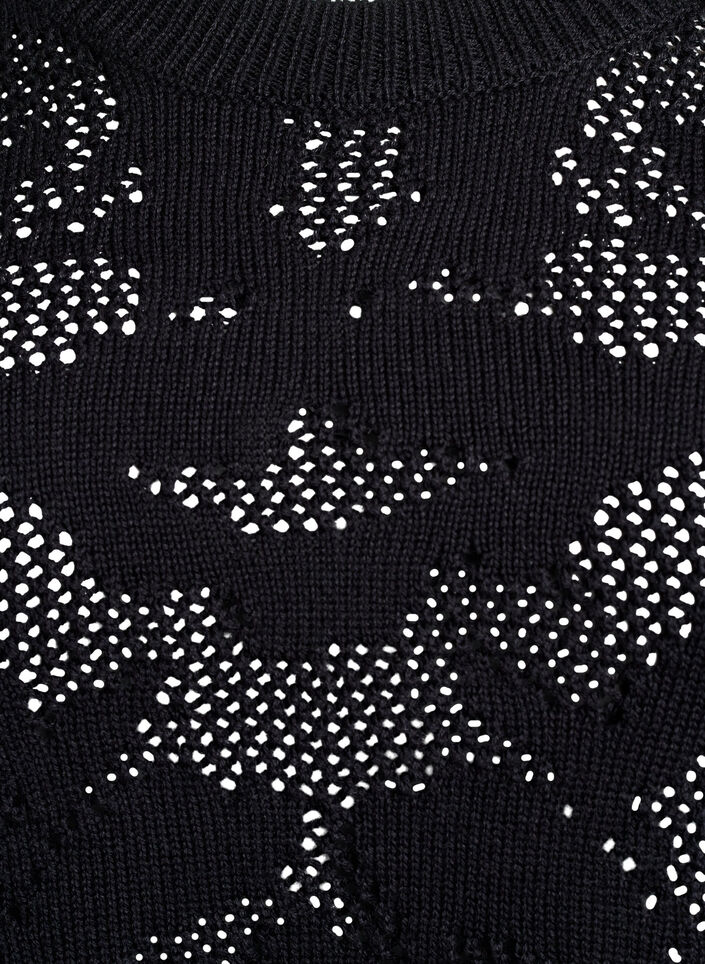 Strikket bluse med åpent mønster og 3/4-ermer, Black, Packshot image number 2