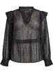 Chiffonbluse med volangdetaljer og små prikker, Svart, Packshot image number 0