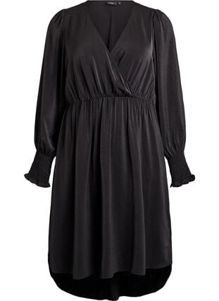 Zizzi Midikjole med omslagslook og smock-ermer, Svart, Packshot image number 0