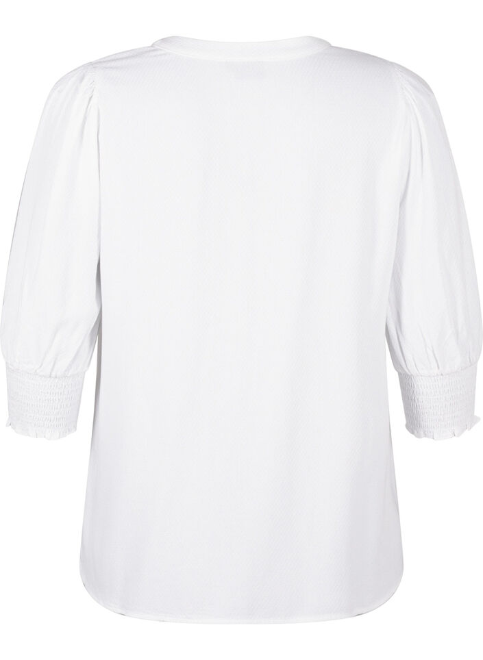 Viskosebluse med vaffelsøm og rysjedetaljer, Bright White, Packshot image number 1