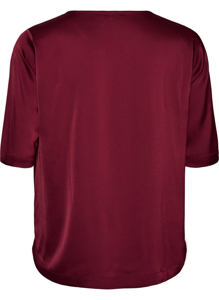 Satengbluse med albuelange ermer, R&oslash;d, Packshot image number 1