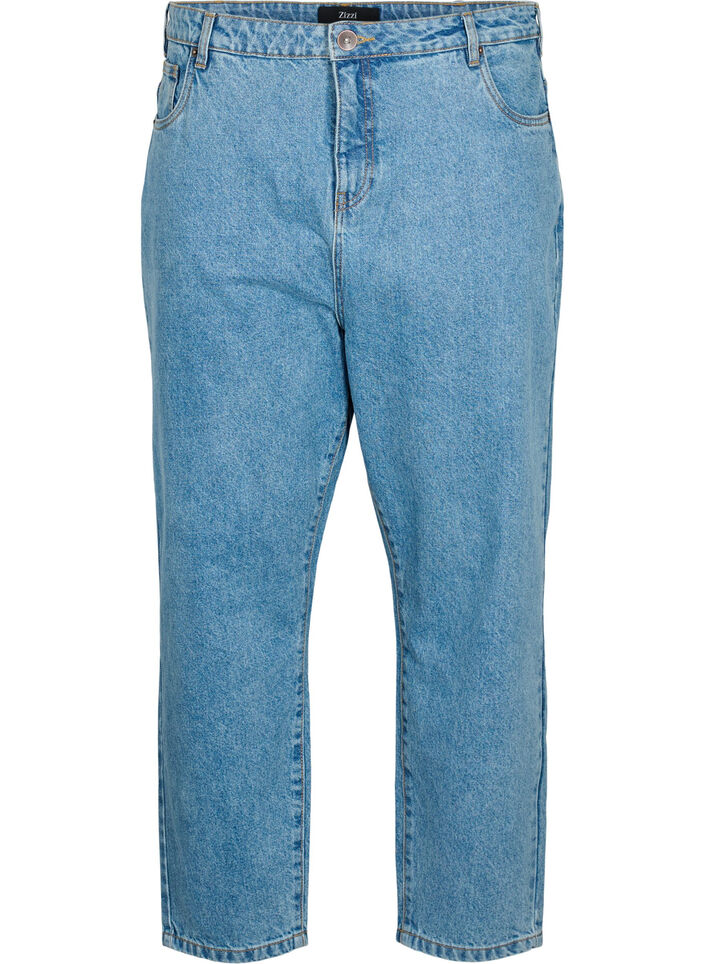 Cropped Mille jeans med høyt liv, Light blue denim, Packshot image number 0
