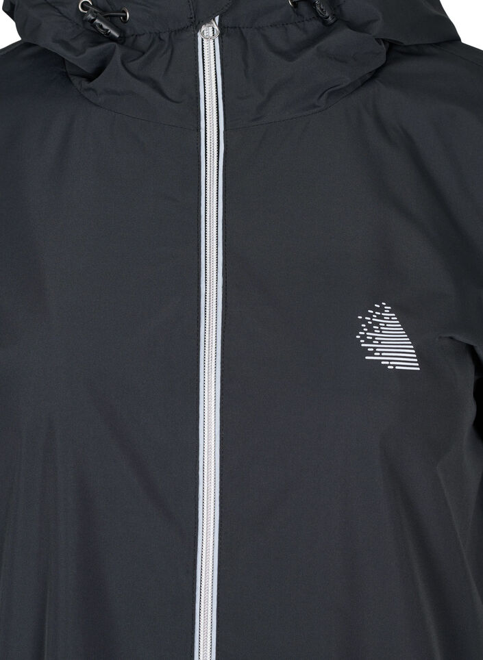 Regnjakke med hette og refleksdetaljer, Black, Packshot image number 2