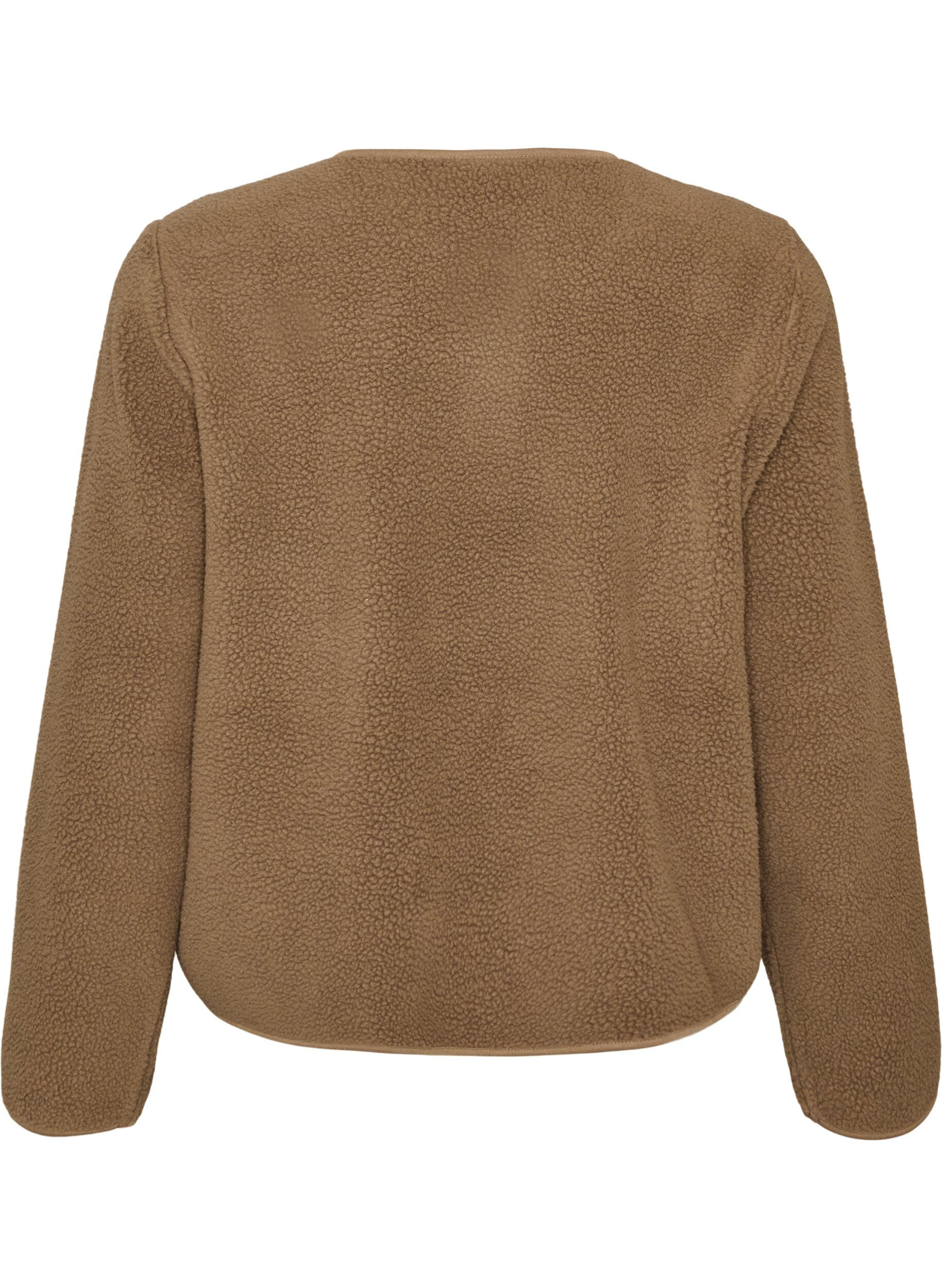 ZizziTeddyjakke med rund hals og knapper, Brun, Packshot image number 1