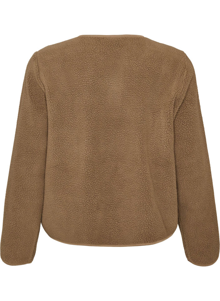 Teddyjakke med rund hals og knapper, Brun, Packshot image number 1