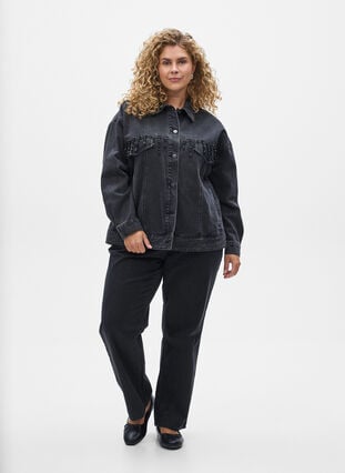Zizzi Denimjakke med perlefranser, Grey Denim, Model image number 2