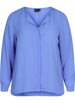 Ensfarget skjorte med v-hals, Ultramarine, Packshot image number 0