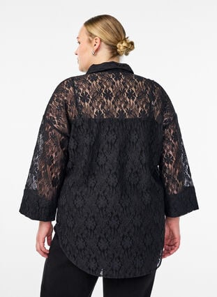 Zizzi Blondeskjorte med 3/4 ermer, Svart, Model image number 2