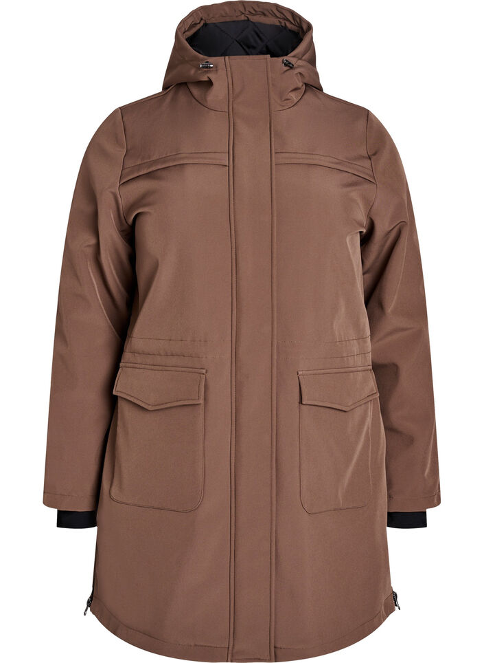 Vannavvisende softshell jakke med vattert f&ocirc;r, Brun, Packshot image number 0