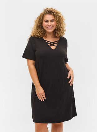 Kortermet nattkjole med V-hals, Black, Model image number 0