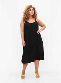Ermeløs midikjole i viskose, Black, Model