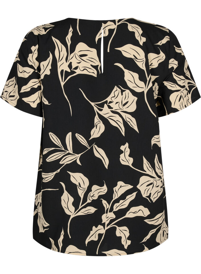 FLASH - Kortermet bluse med trykk, Black Off White Fl., Packshot image number 1