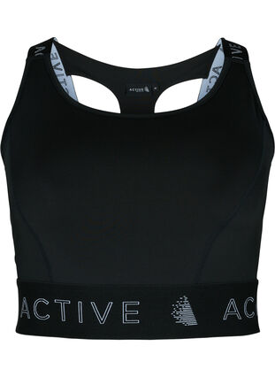 Sports-BH med tekstmønster, Black, Packshot image number 0