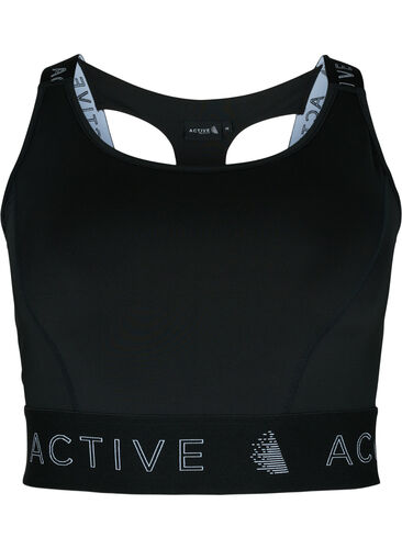 Sports-BH med tekstmønster, Black, Packshot image number 0