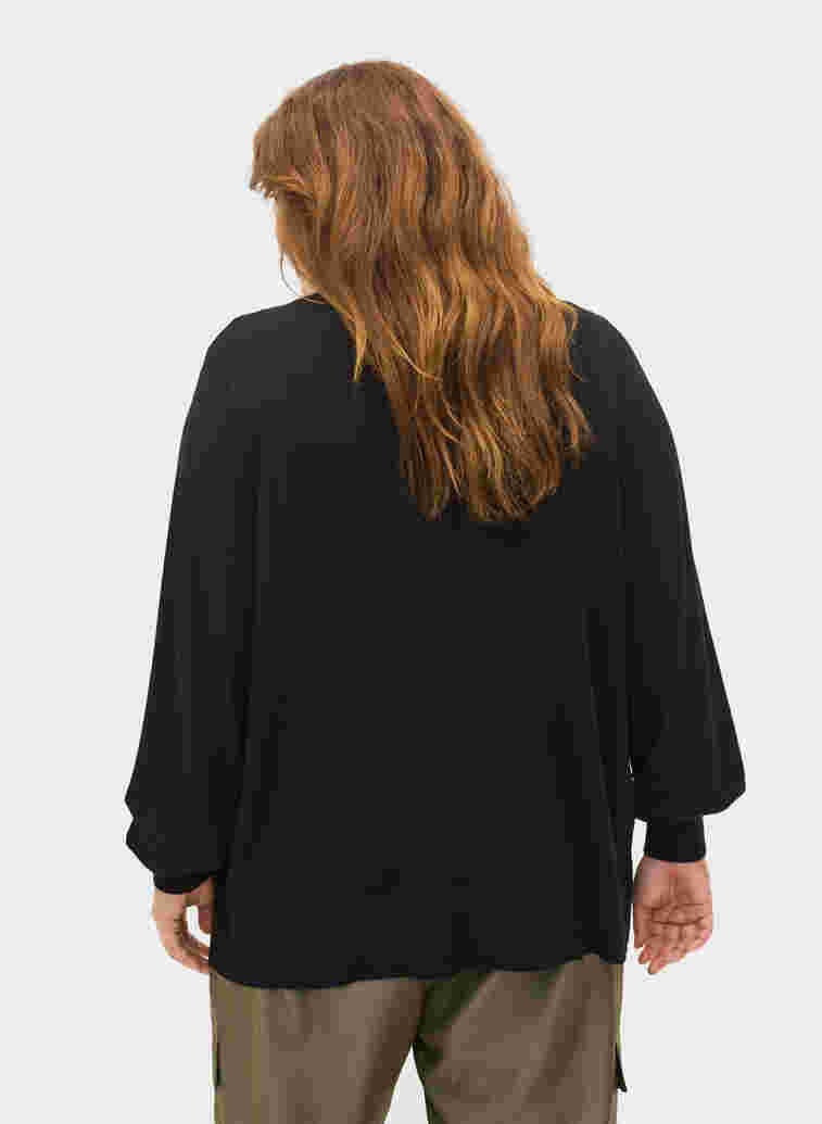 Strikkecardigan med knapper i viskoseblanding, Black, Model image number 1