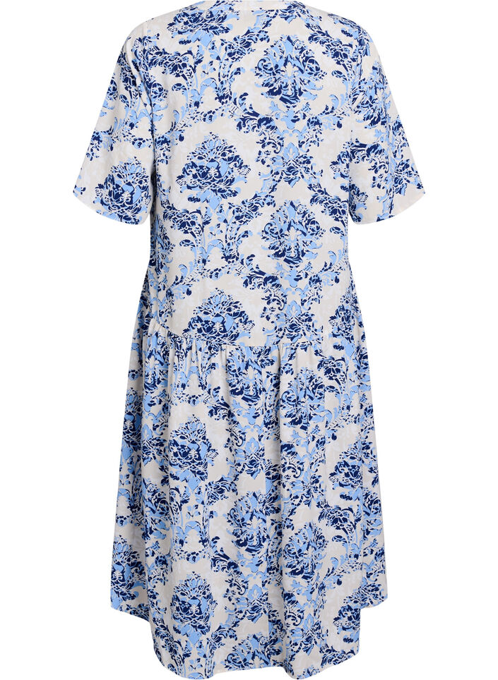 Midikjole i A-linje med korte ermer, Beige, Packshot image number 1