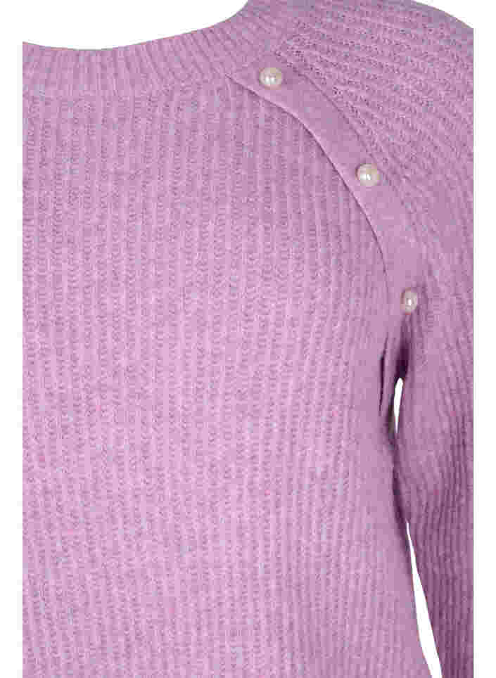 Melert strikkegenser med perleknapper, Purple Mel., Packshot image number 2