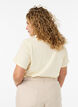 Bomull T-skjorte med fronttrykk og V-hals, Beige, Model image number 2