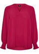 Bluse med smockmansjetter og V-hals, R&oslash;d, Packshot image number 0