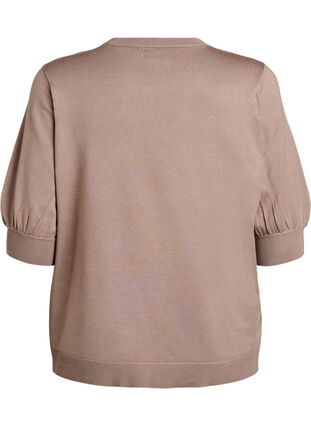 Zizzi Strikket bluse med korte ermer og små sløyfer, Beige, Packshot image number 1