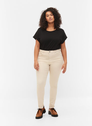 Amy jeans med høyt liv og utrolig slim fit, Oatmeal, Model image number 0