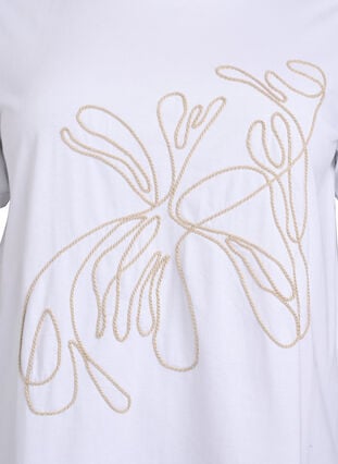 Zizzi T-skjorte i økologisk bomull med snor-detalj, White S.T.Pearls, Packshot image number 2