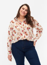 FLASH - Langermet skjorte med blomstermønster, Off White Flower, Model