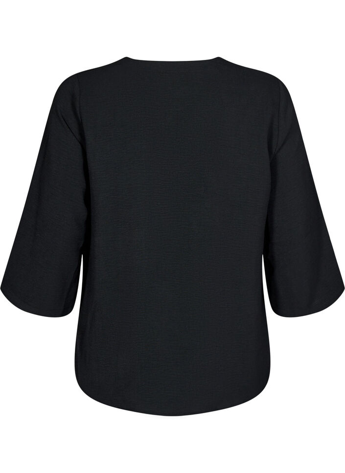 Bluse med 3/4 ermer, Svart, Packshot image number 1