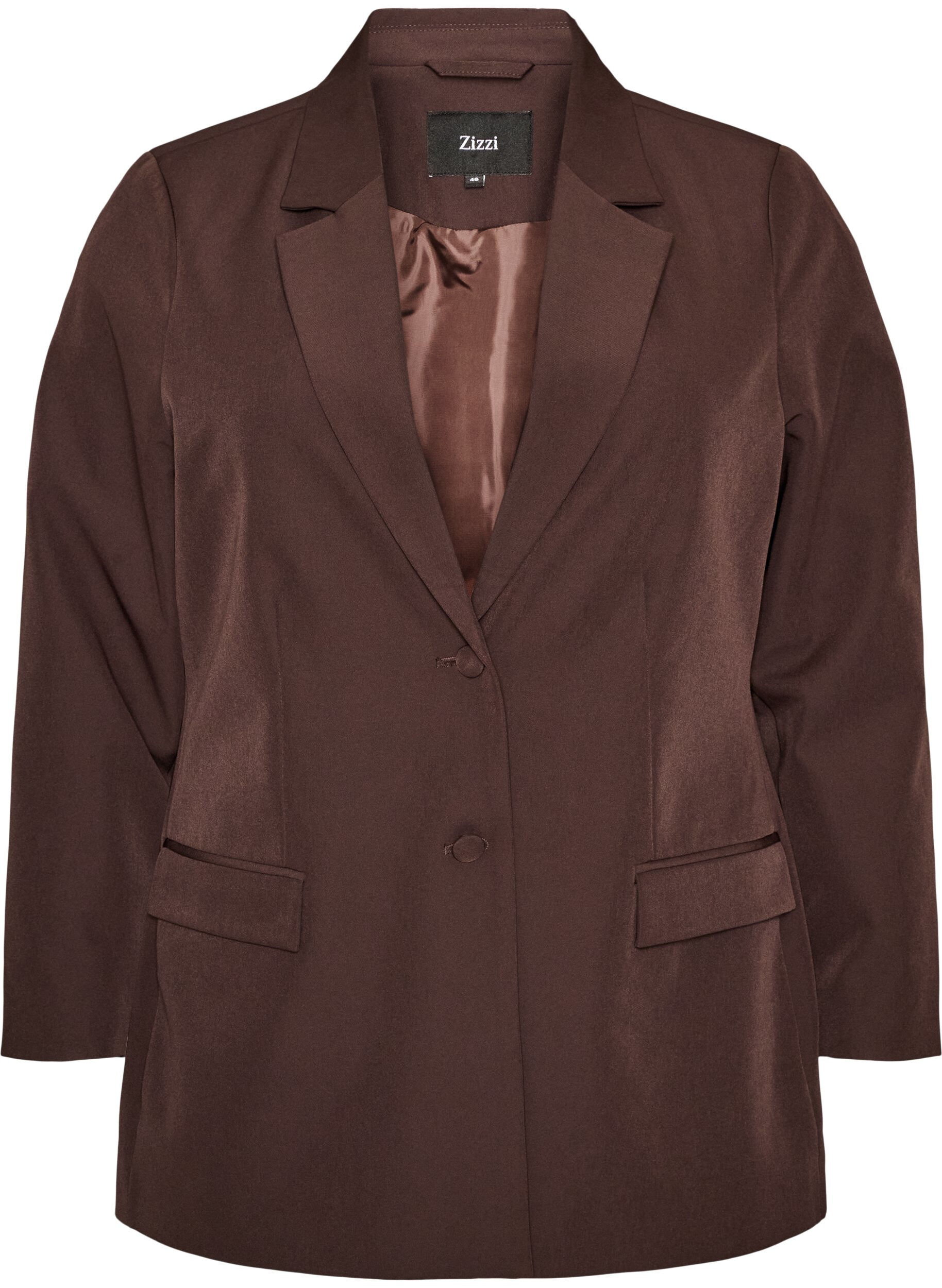 ZizziKlassisk blazer med knappelukking, Brun, Packshot image number 0