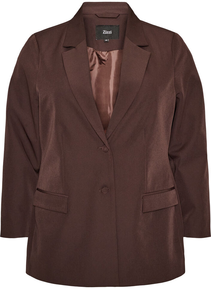 Klassisk blazer med knappelukking, Brun, Packshot image number 0