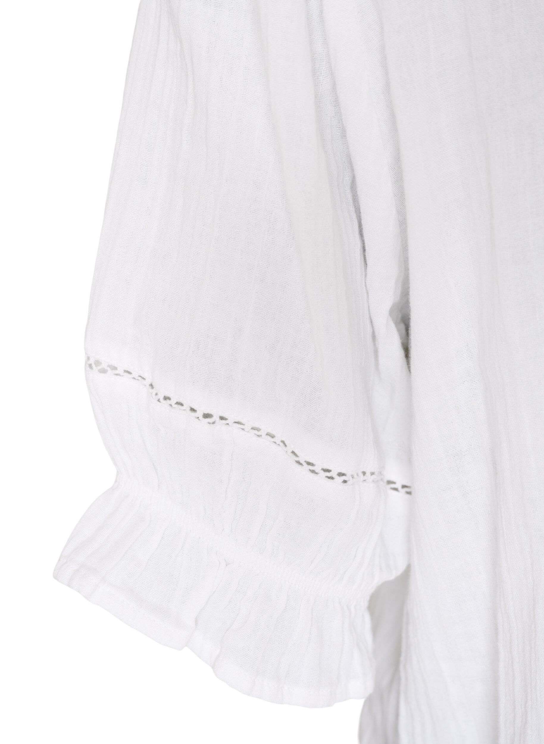 ZizziKortermet bluse i bomullsmusselin med heklet kant, Hvit, Packshot image number 3