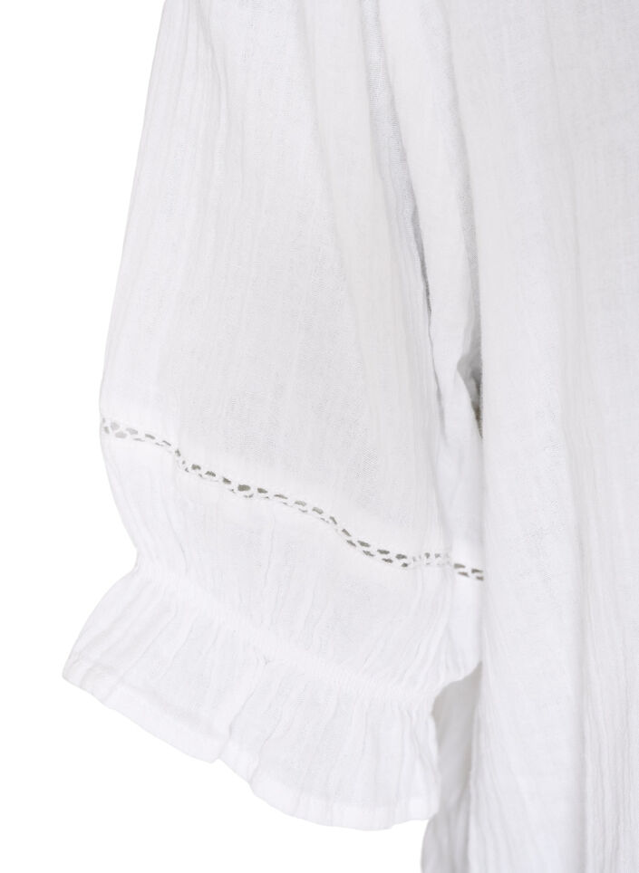 Kortermet bluse i bomullsmusselin med heklet kant, Hvit, Packshot image number 3