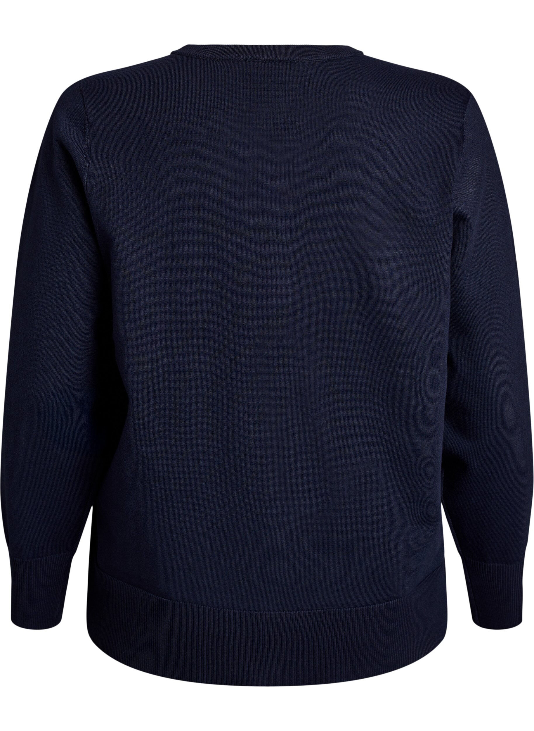 ZizziFinstrikket cardigan med rund hals, Bl&aring;, Packshot image number 1