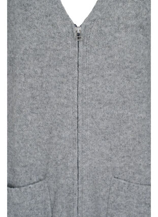 Zizzi Lang strikket cardigan med glidelås og lommer, Medium Grey Melange, Packshot image number 2
