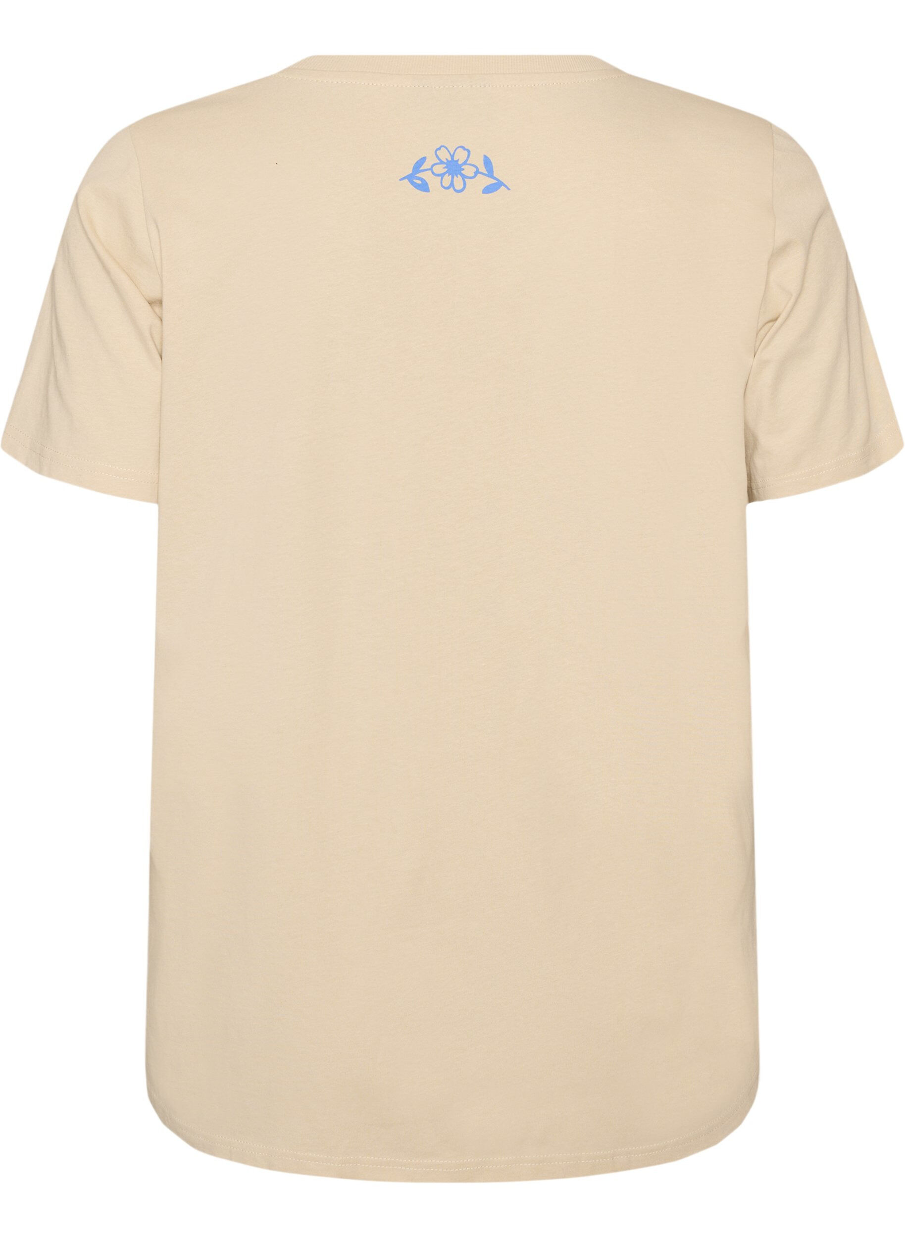 ZizziBomulls-T-skjorte med trykk, Beige, Packshot image number 1