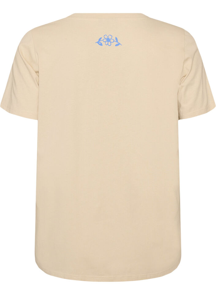 Bomulls-T-skjorte med trykk, Beige, Packshot image number 1