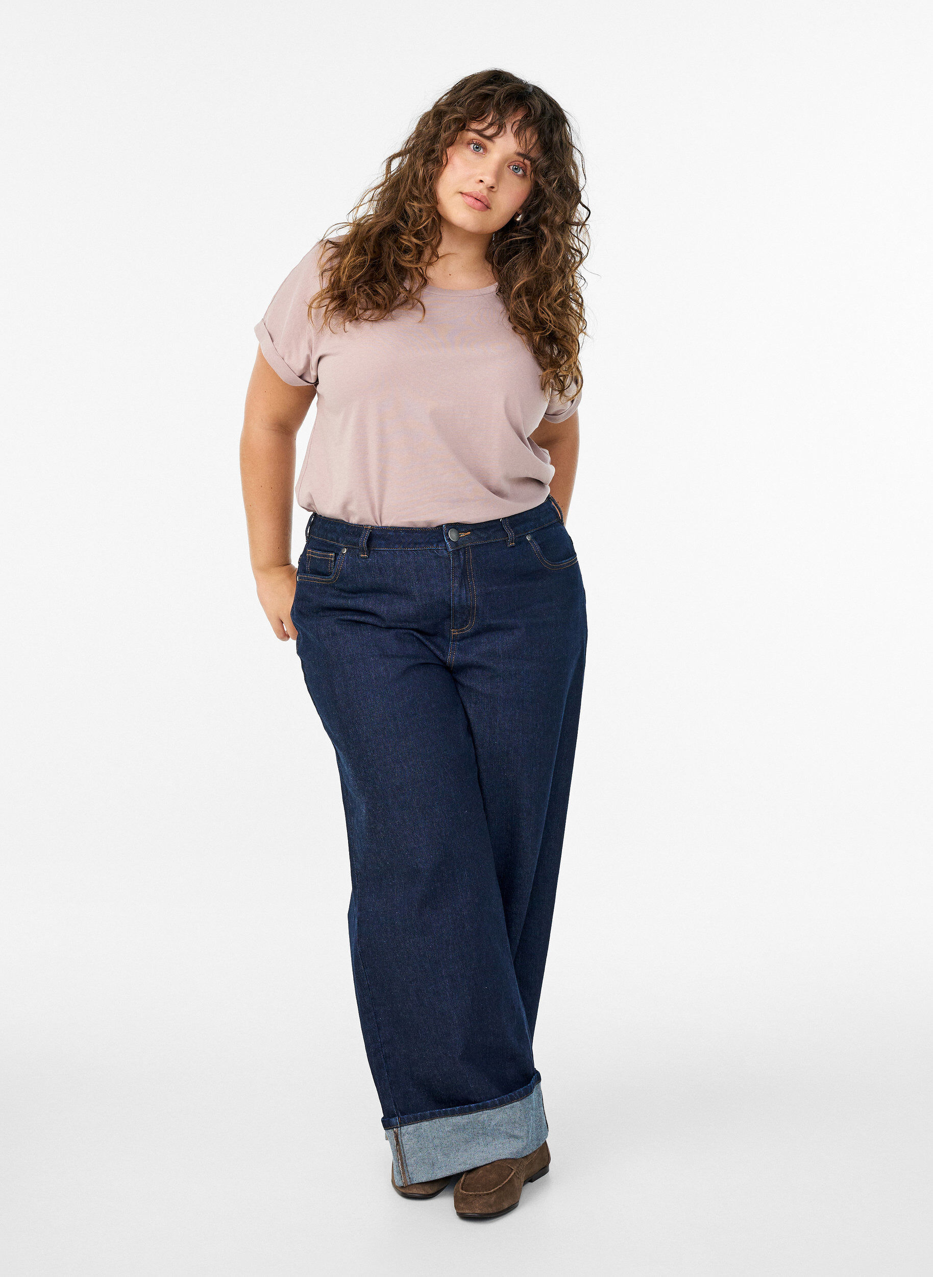 ZizziKortermet T-skjorte i bomullsblanding, Rosa, Model image number 1