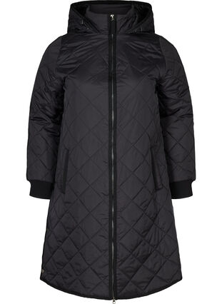 Quiltet jakke med hette, Black, Packshot image number 0