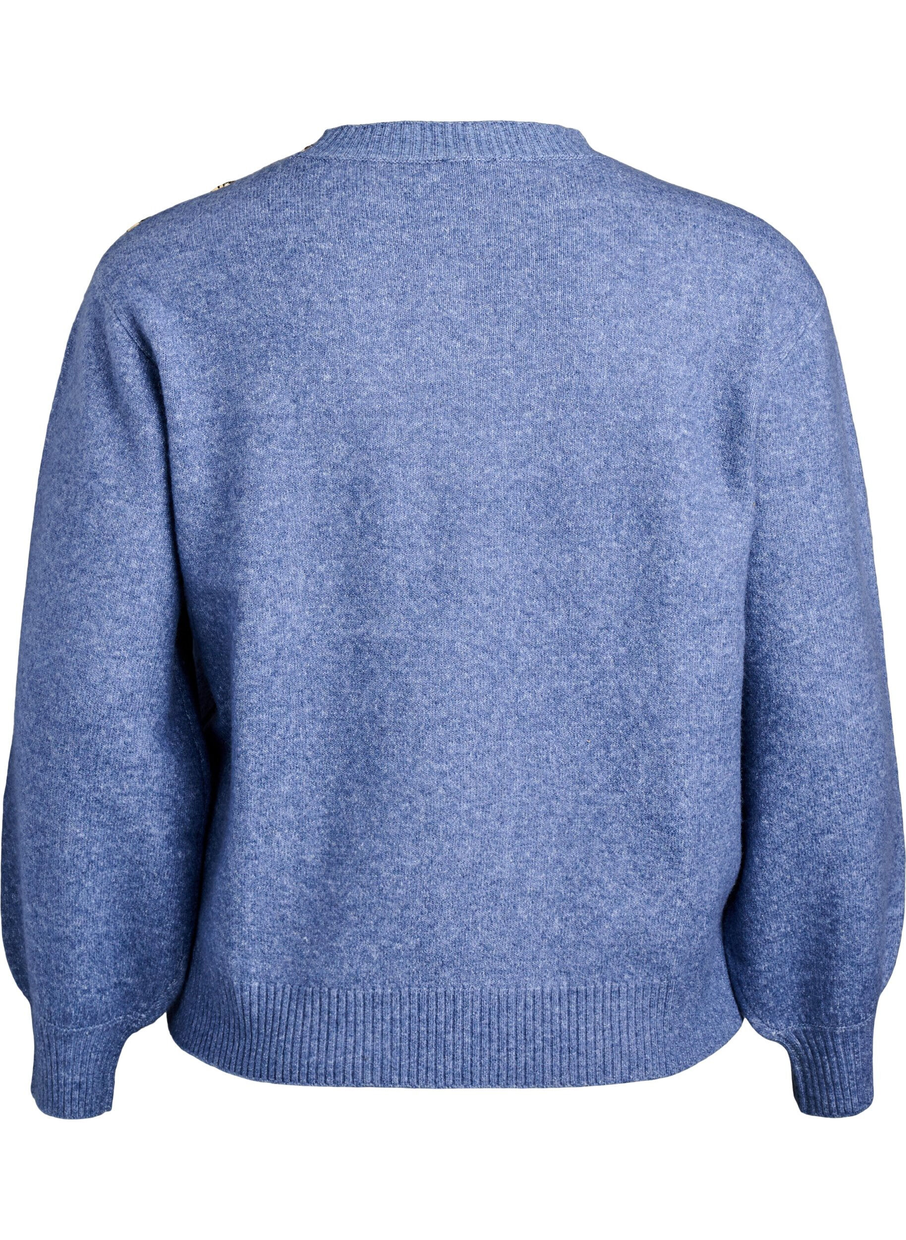 ZizziStrikket bluse med knappdetalj, Bl&aring;, Packshot image number 1