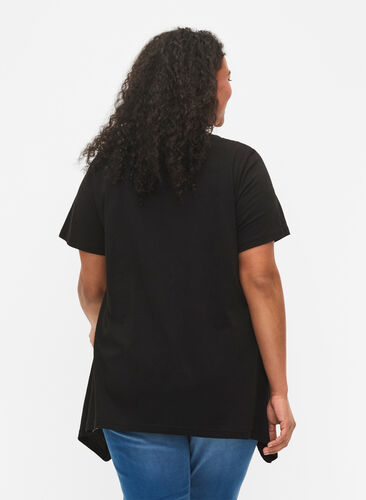 T-skjorte i bomull med tekst, Black HAPPY, Model image number 1