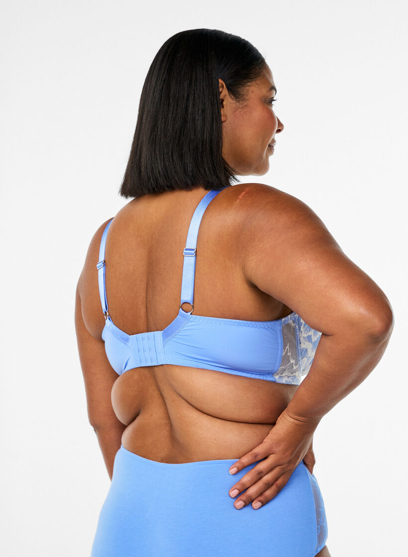 Polstret BH med blonder og mesh, Bl&aring;, Model image number 2