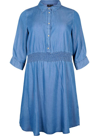 Myk denimkjole med 3/4-ermer og smock