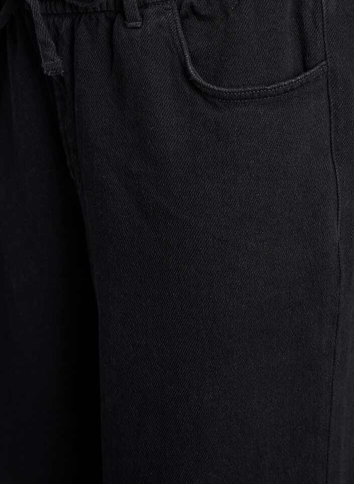 Loose fit-jeans med elastisk linning og sn&oslash;ring, Svart, Packshot