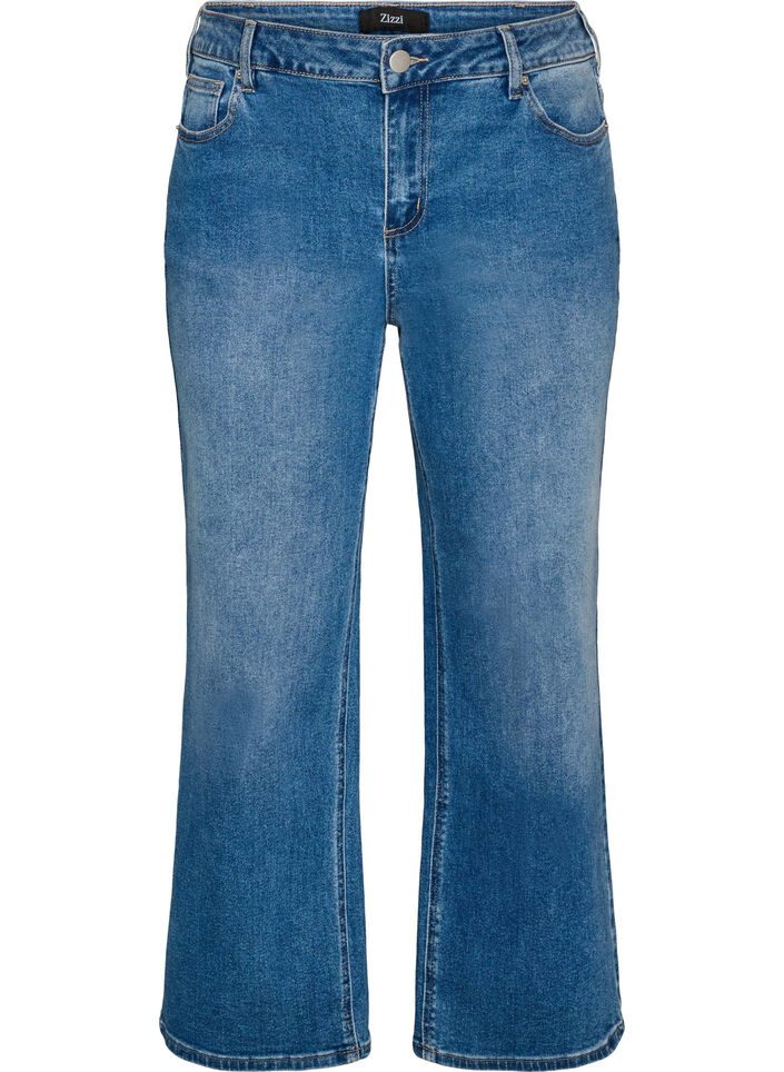 Straight jeans med et lett slitt utseende, Bl&aring;, Packshot image number 0