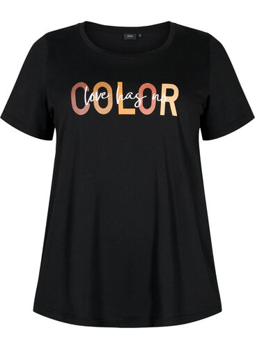 T-skjorte i bomull med trykk, Black COLOR, Packshot image number 0