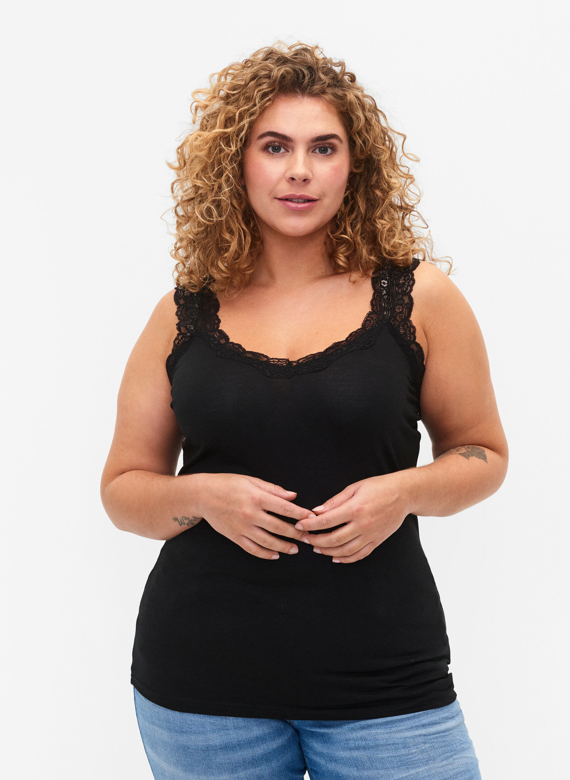 Zizzi Topp med blonder, 2 stk., Black / Black, Model image number 0