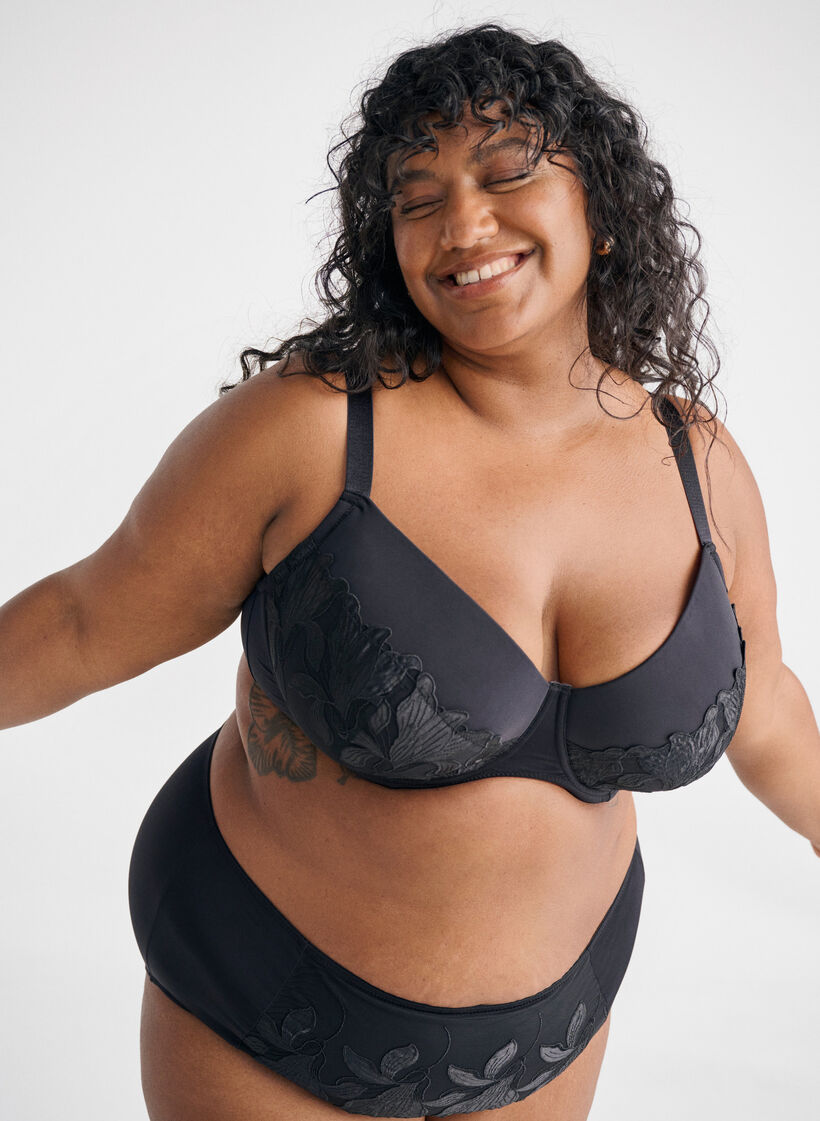Polstret BH med brodert blomsterdetalj, Svart, Image image number 0