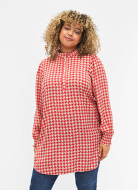 Tunika med vaffelsøm, Raspb. Houndsthooth, Model