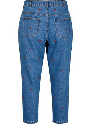 Mille mom-fit jeans med broderi, Light Blue Cherry, Packshot image number 1